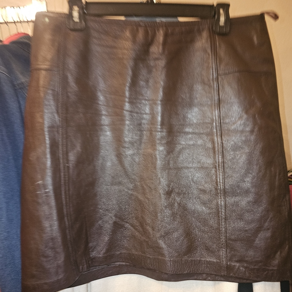 Brown leather skirt